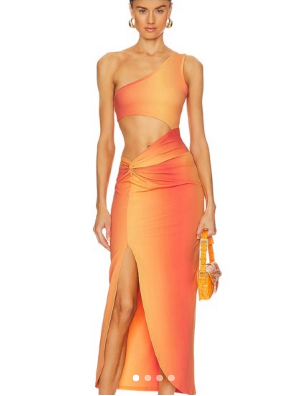 One-Shoulder Orange Gradient Cutout Dress
